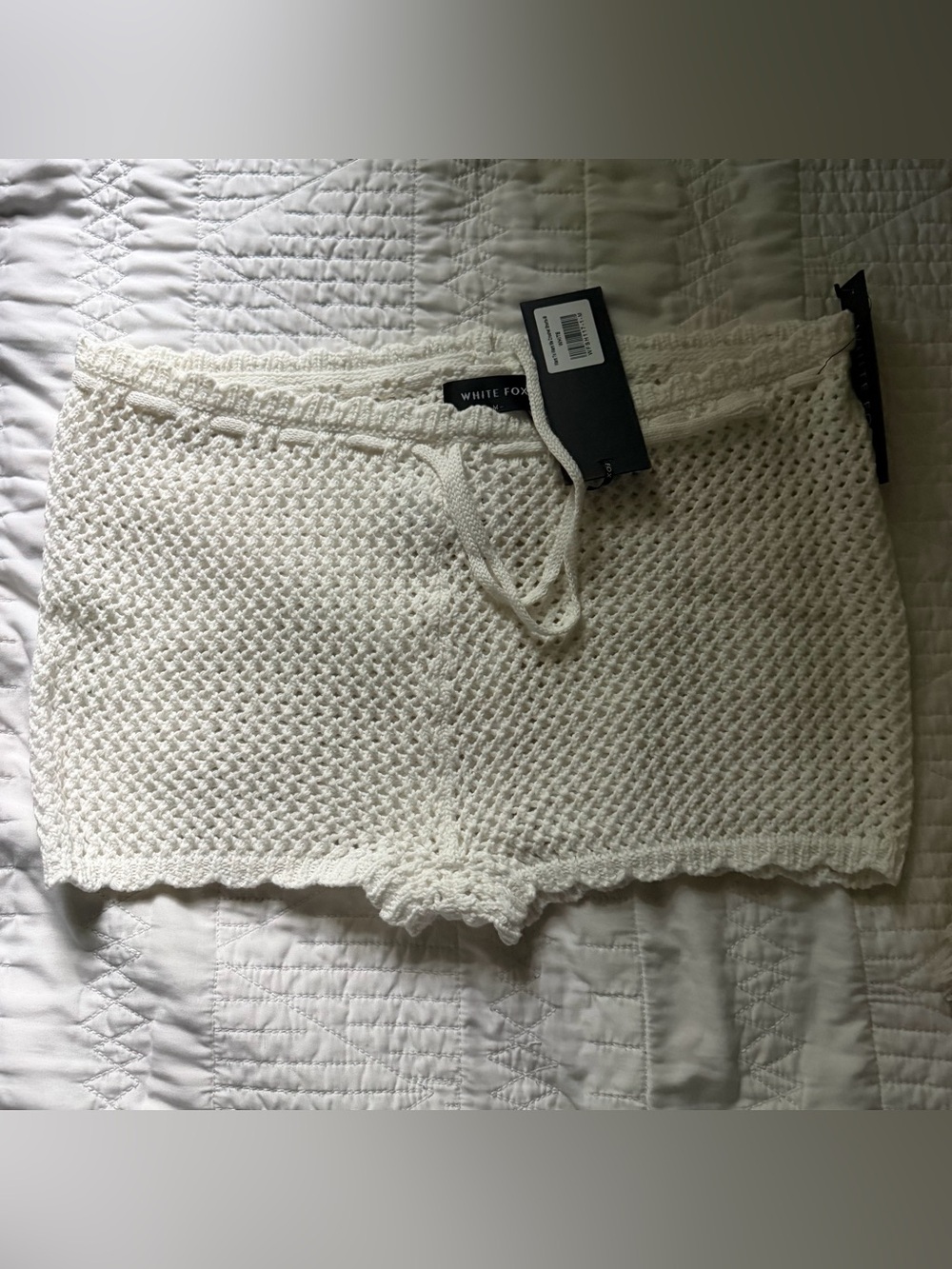 White Fox Boutique Cream Crochet Knit Shorts